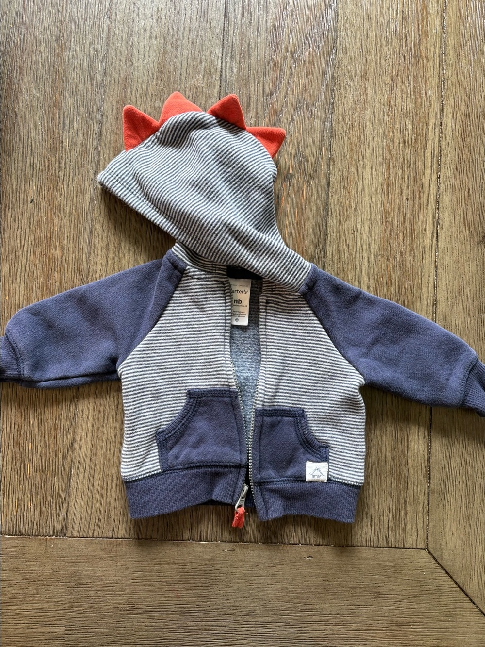 Carter's Navy & Gray Dino Hooded Zip-Up Sweatshirt with Orange Spikes